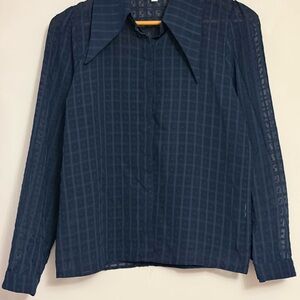 Navy Sheer Button-Up Blouse